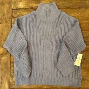 Blue Ribbed Turtleneck Sweater